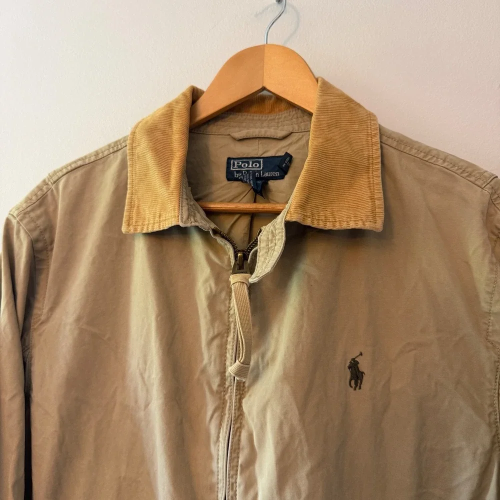 Polo Ralph Lauren Men L Khaki Field Jacket Corduroy Collar Military Utility Tan